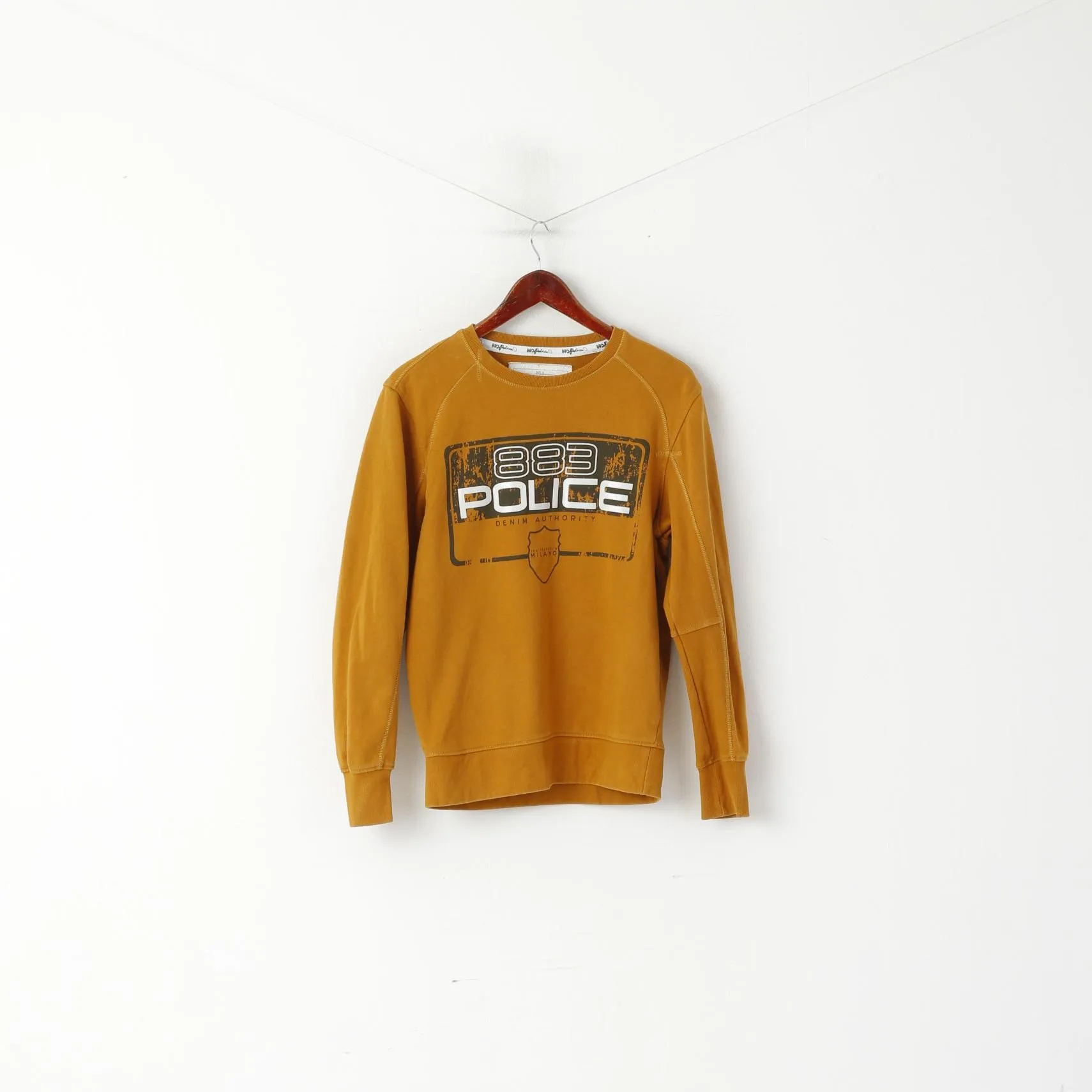 883 Police Men 3 S Sweatshirt Mustard Cotton Milano Crew Neck Sport Top
