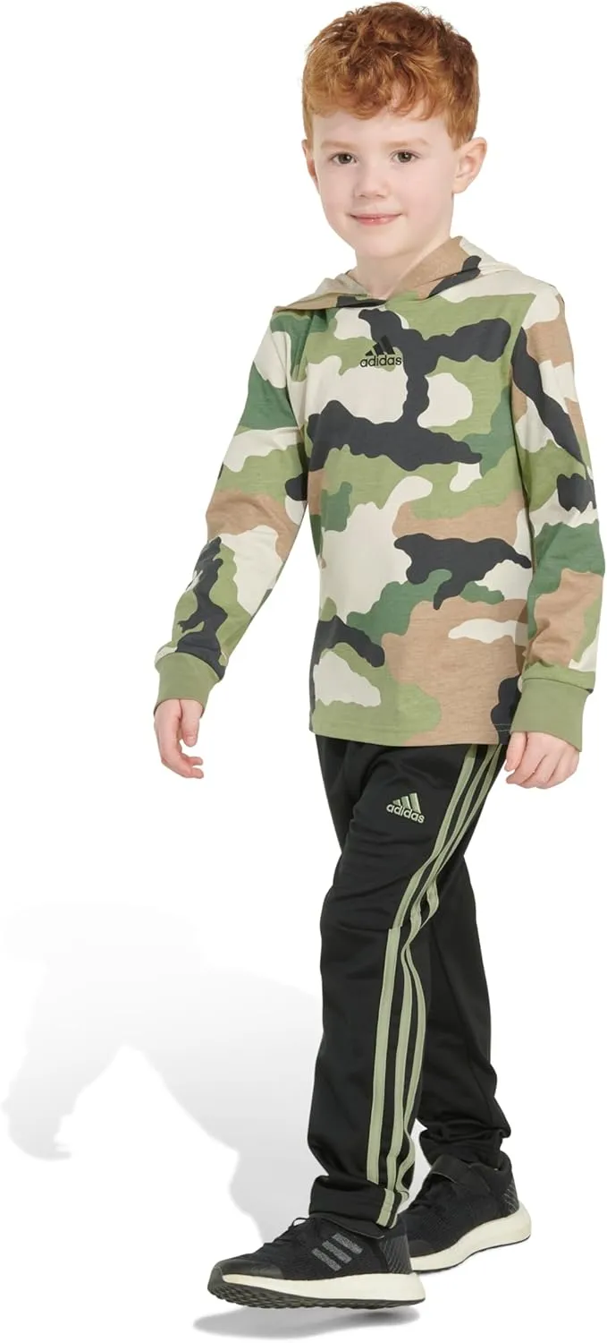 adidas Boys Long Sleeve Camo Fleece Hooded Pullover Set