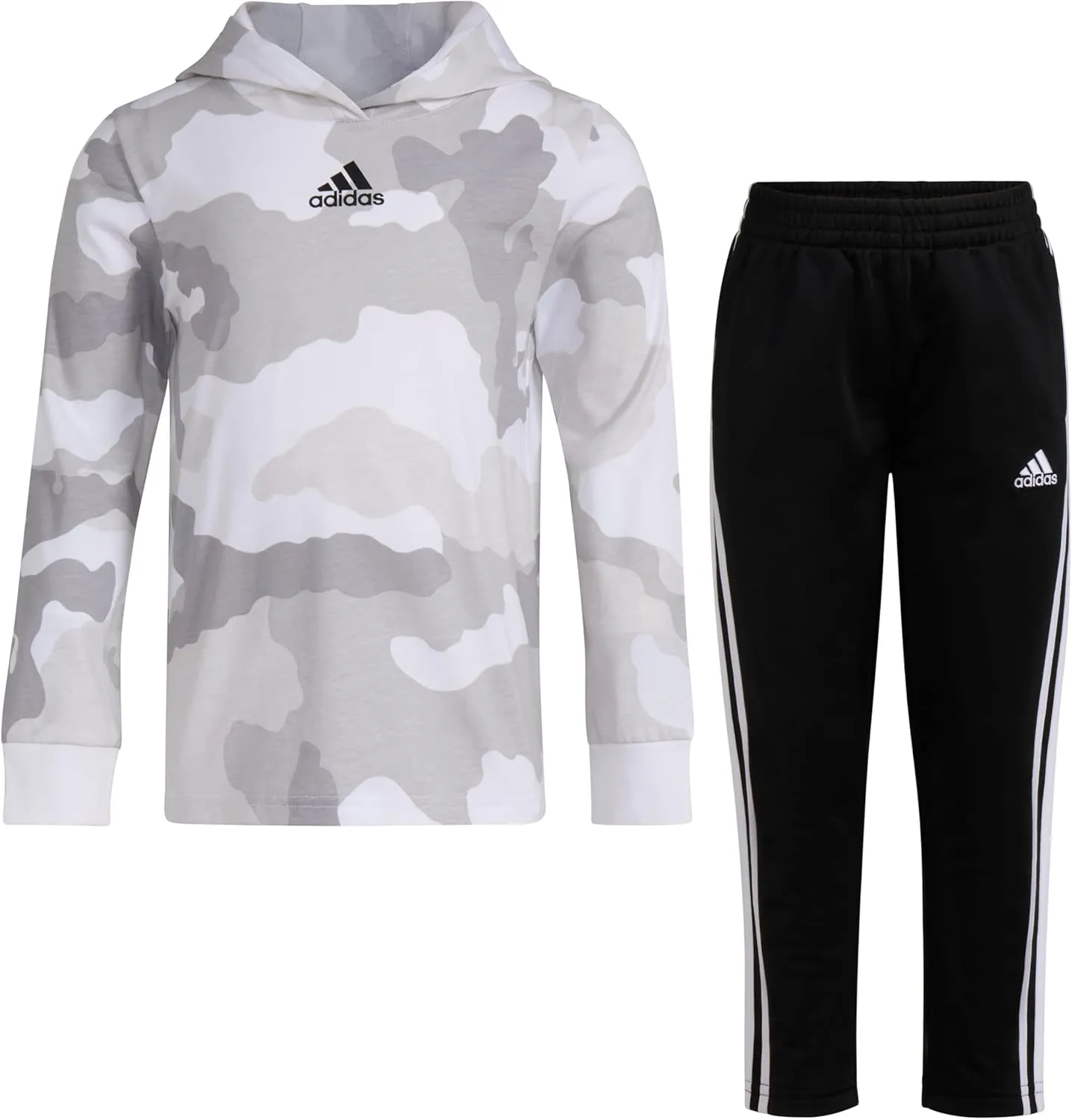 adidas Boys Long Sleeve Camo Fleece Hooded Pullover Set