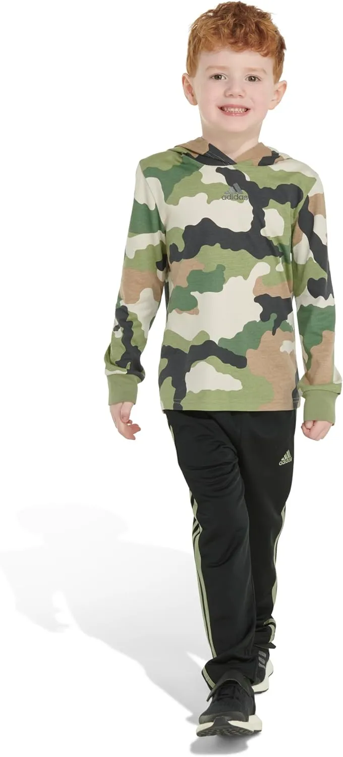 adidas Boys Long Sleeve Camo Fleece Hooded Pullover Set
