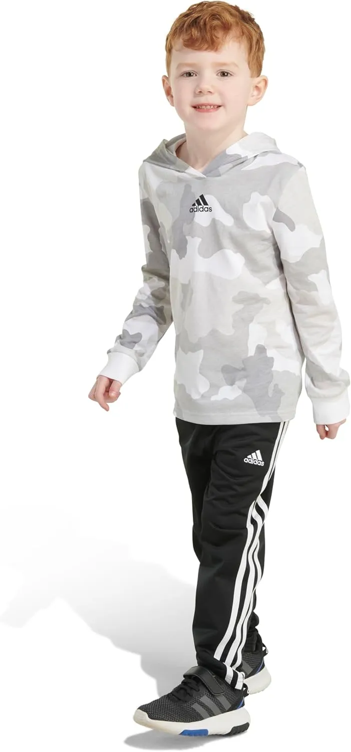 adidas Boys Long Sleeve Camo Fleece Hooded Pullover Set