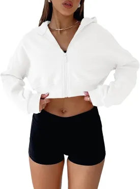 Aurgelmir Women's Cropped Zip Up Hoodie Sweatshirts Long Sleeve Casual Loose Y2K Pullover Tops