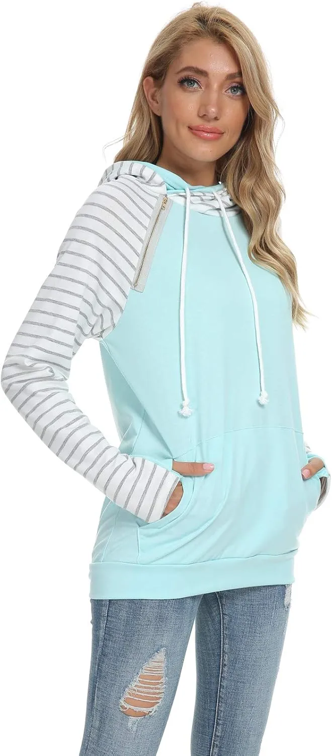 Barlver Women's Casual Hoodies Long Sleeve Sweatshirts Cowl Neck Drawstring Hooded Pullover Top with Pockets