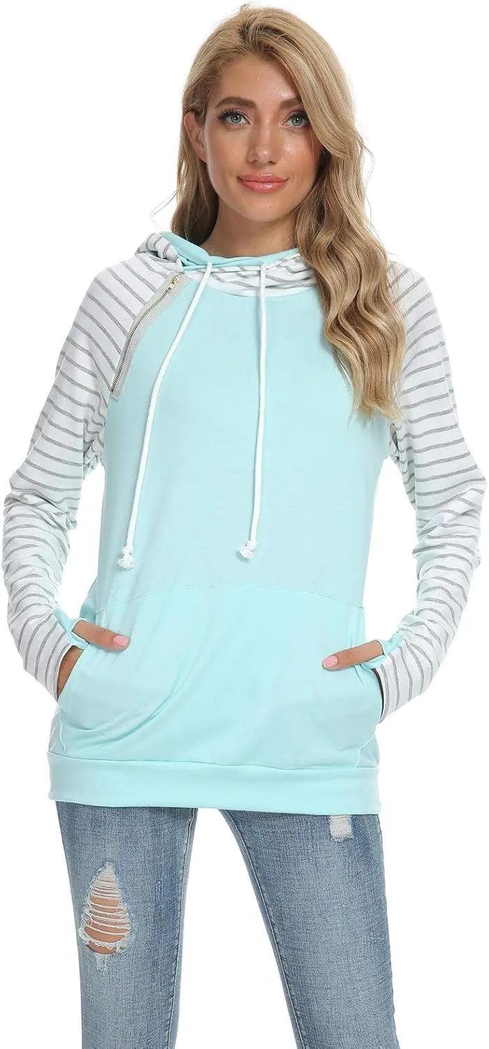 Barlver Women's Casual Hoodies Long Sleeve Sweatshirts Cowl Neck Drawstring Hooded Pullover Top with Pockets