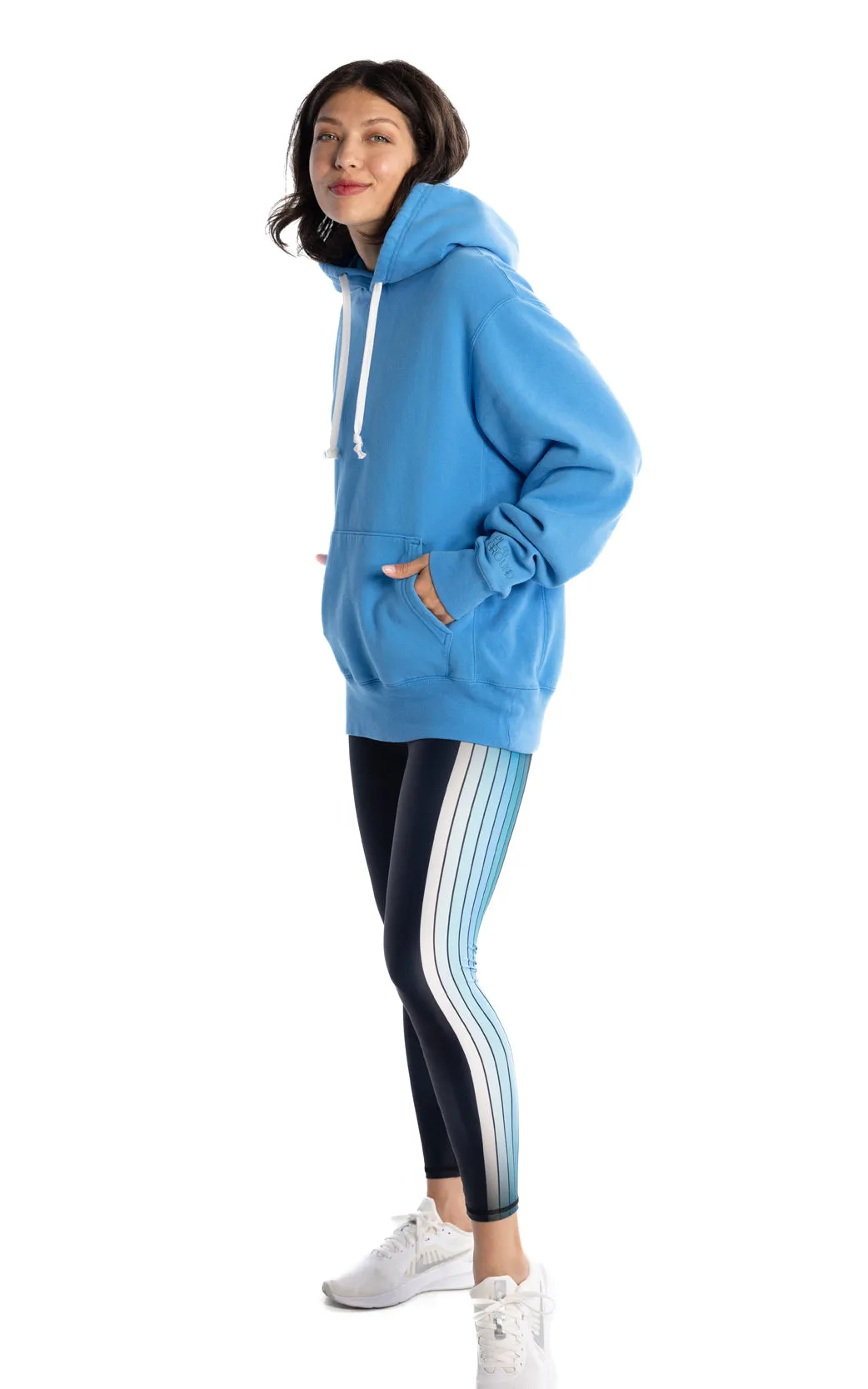 CENTRAL PARK WEST PULLOVER FLEECE HOODIE IN TURQUOISE BLUE