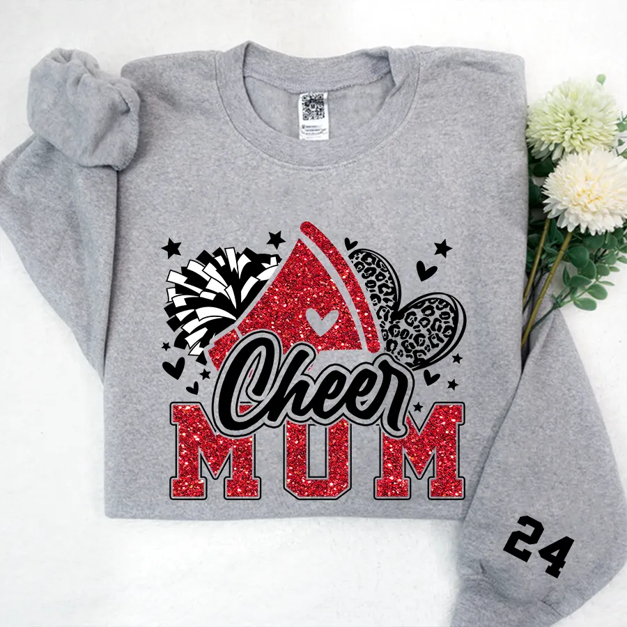 Cheer Mom Shirt, Football Leopard Print Heart Shirt, Leopard Glitter Cheerleader Shirt, Cheer Sweatshirt