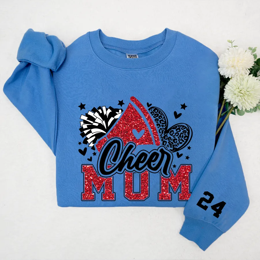 Cheer Mom Shirt, Football Leopard Print Heart Shirt, Leopard Glitter Cheerleader Shirt, Cheer Sweatshirt