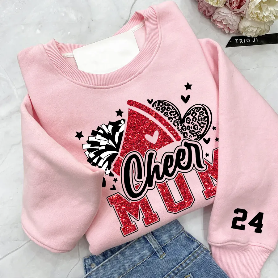Cheer Mom Shirt, Football Leopard Print Heart Shirt, Leopard Glitter Cheerleader Shirt, Cheer Sweatshirt