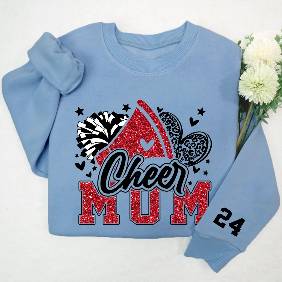 Cheer Mom Shirt, Football Leopard Print Heart Shirt, Leopard Glitter Cheerleader Shirt, Cheer Sweatshirt