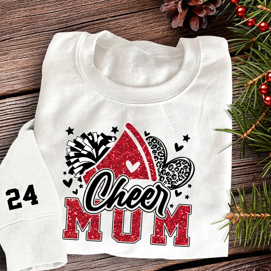Cheer Mom Shirt, Football Leopard Print Heart Shirt, Leopard Glitter Cheerleader Shirt, Cheer Sweatshirt