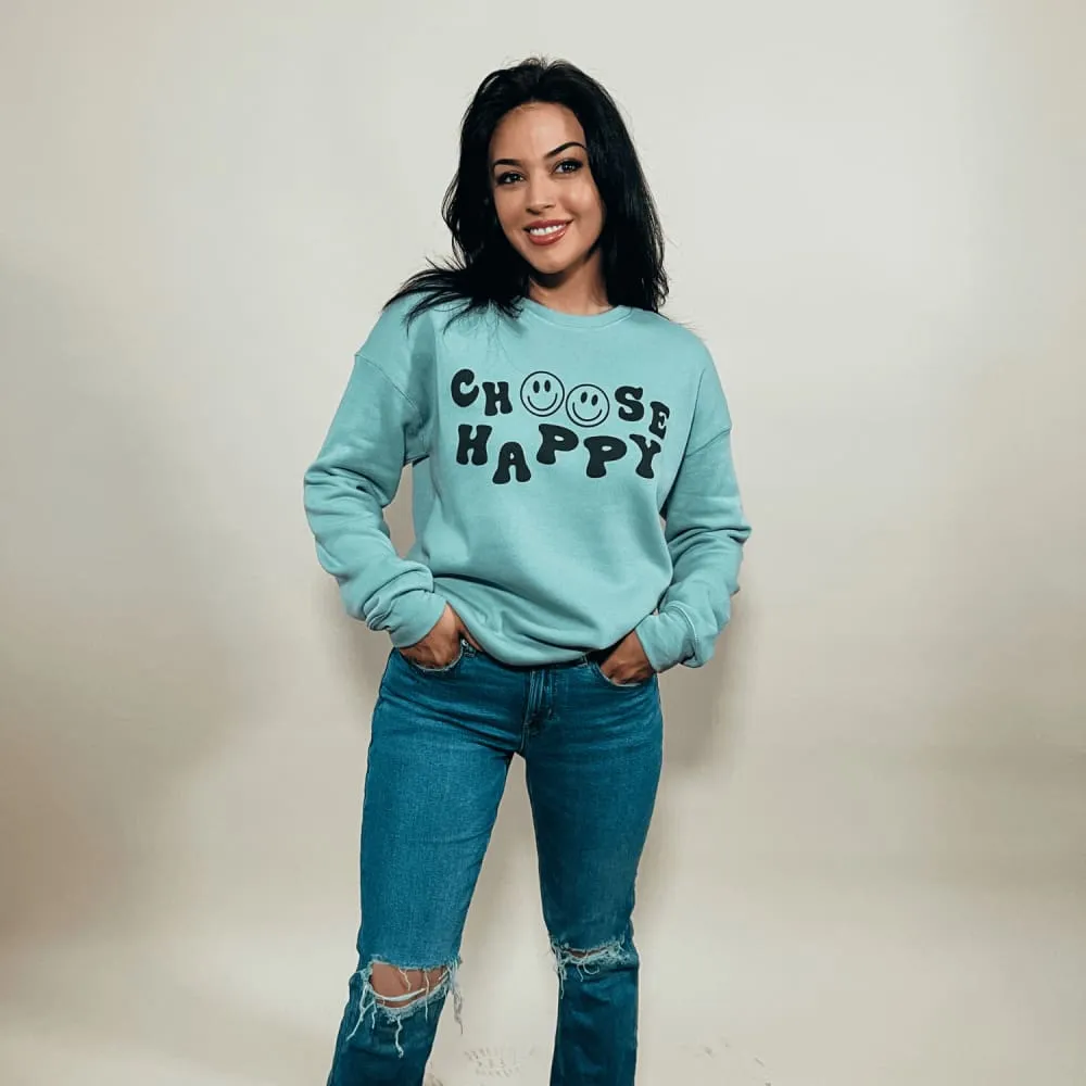 Choose Happy Sweatshirt - Dusty Blue