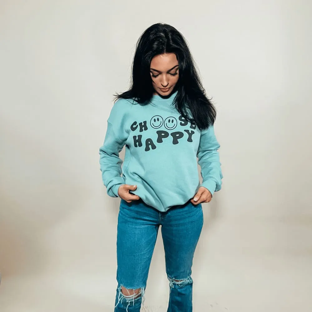 Choose Happy Sweatshirt - Dusty Blue