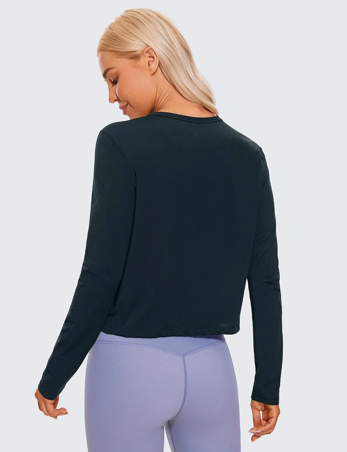 CRZ YOGA Pima Cotton Long Sleeve Workout Shirts for Women Loose Cropped Tops Athletic Sports T-Shirt