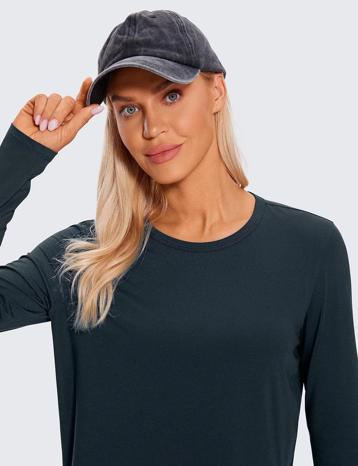 CRZ YOGA Pima Cotton Long Sleeve Workout Shirts for Women Loose Cropped Tops Athletic Sports T-Shirt
