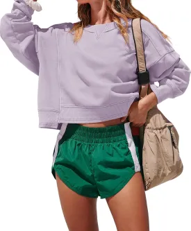 Darong Women's Oversized Cropped Sweatshirts Crewneck Long Sleeve Workout Pullover Hoodies Fall Fashion Outfits