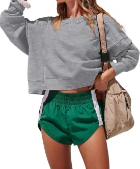 Darong Women's Oversized Cropped Sweatshirts Crewneck Long Sleeve Workout Pullover Hoodies Fall Fashion Outfits