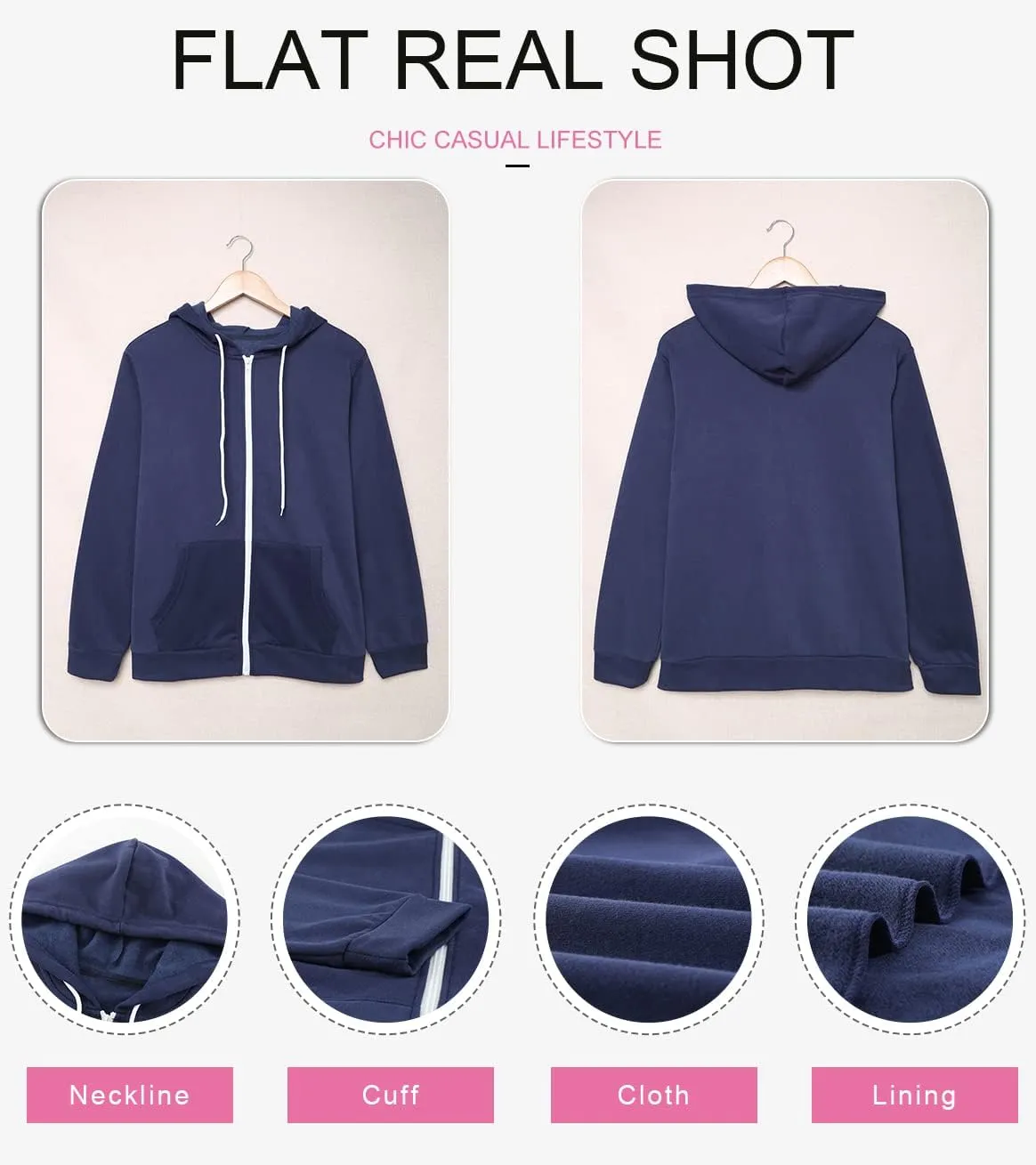 Dokotoo Women's Full Zip Up Hoodie Long Sleeve Hooded Sweatshirts Pockets Jacket Coat for Women