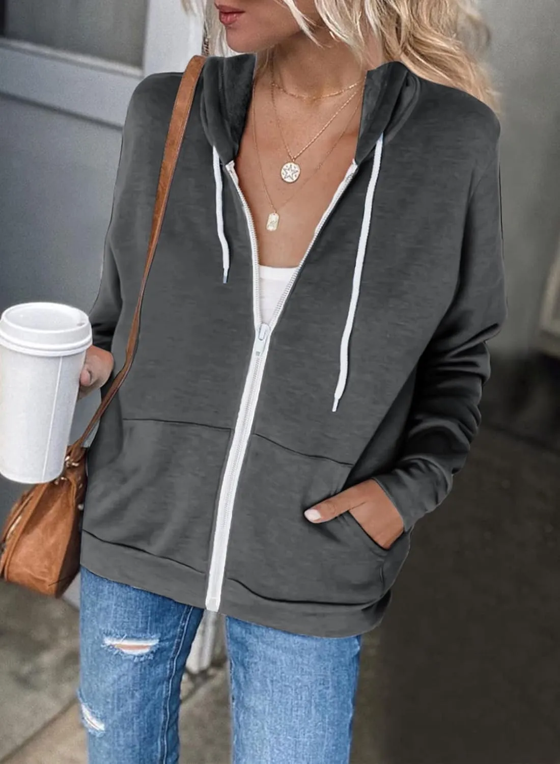Dokotoo Women's Full Zip Up Hoodie Long Sleeve Hooded Sweatshirts Pockets Jacket Coat for Women
