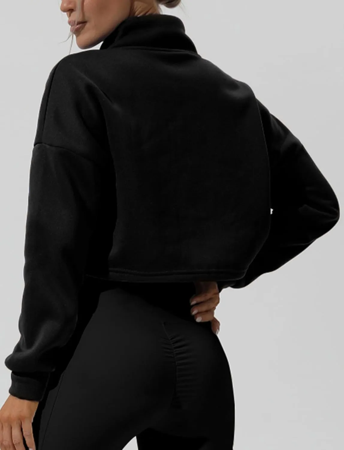 FEOYA Women's Lightweight Crop Workout Jacket Loose Fit Stand Collar Zip Up Athletic Sweatshirt Fall 2024