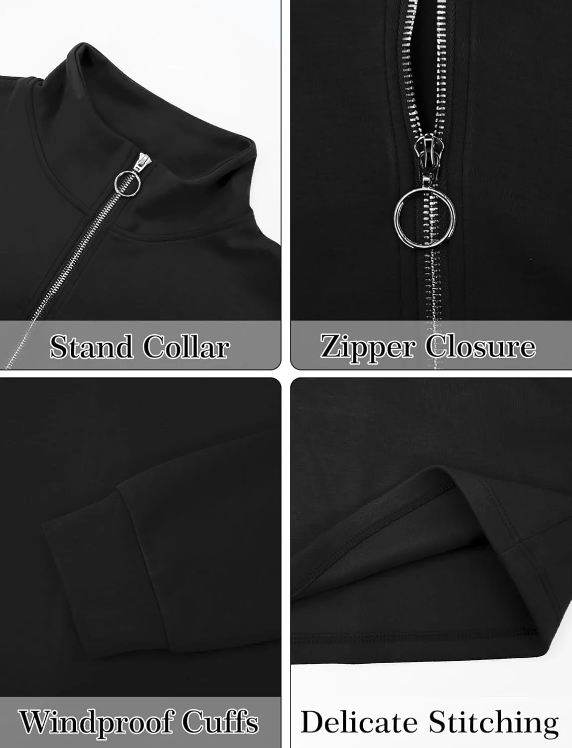 FEOYA Women's Lightweight Crop Workout Jacket Loose Fit Stand Collar Zip Up Athletic Sweatshirt Fall 2024