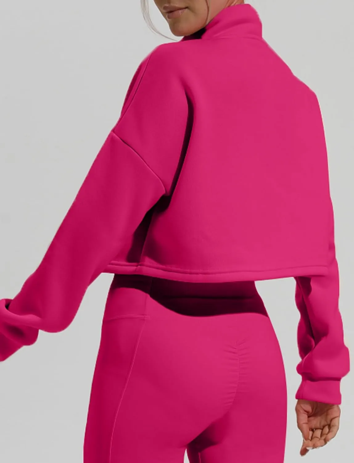 FEOYA Women's Lightweight Crop Workout Jacket Loose Fit Stand Collar Zip Up Athletic Sweatshirt Fall 2024