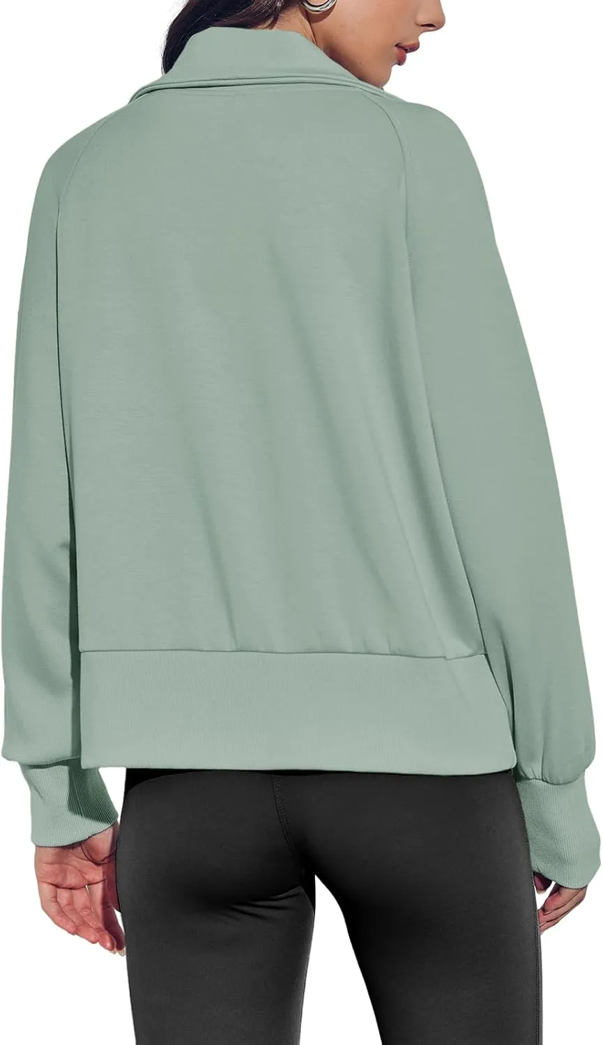 Fisoew Women's Zip up Sweatshirt Collared Neck Long Sleeve Loose Casual Lightweight Jacket with Pockets