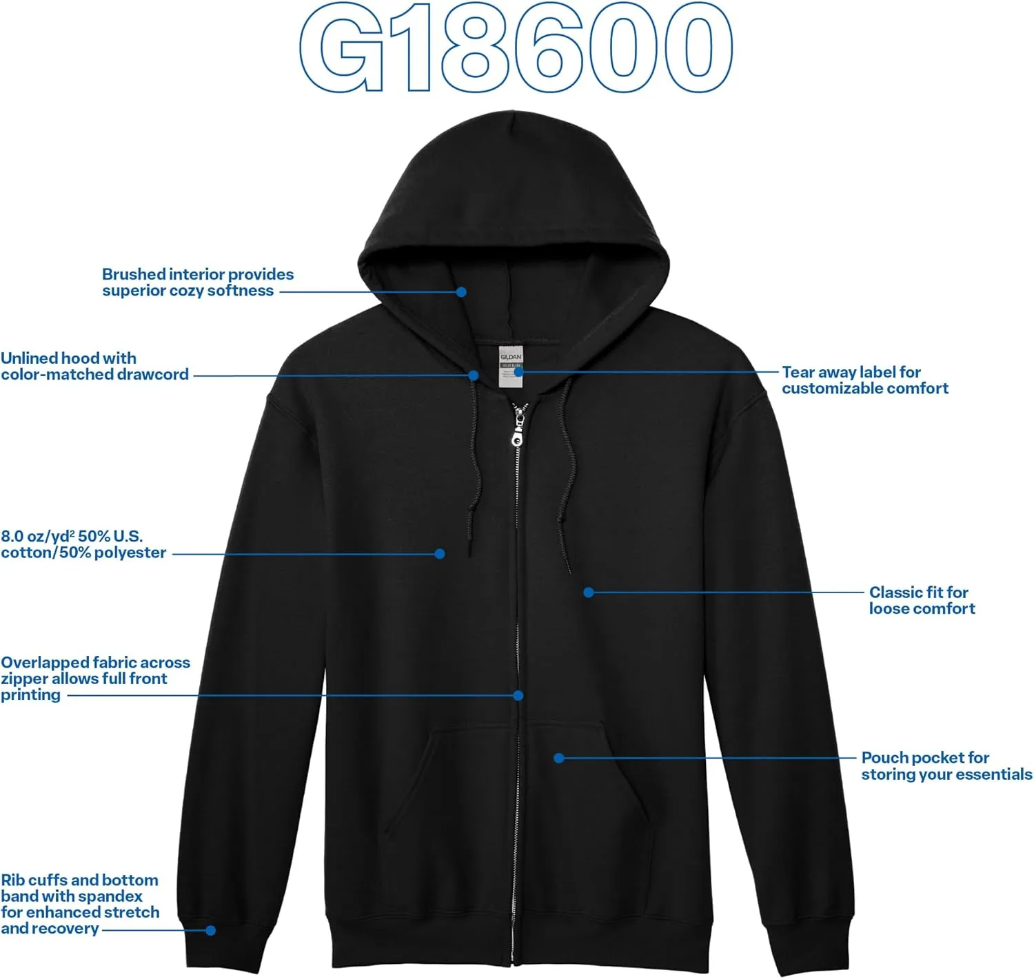 Gildan Men's Full Zip Hooded Sweatshirt