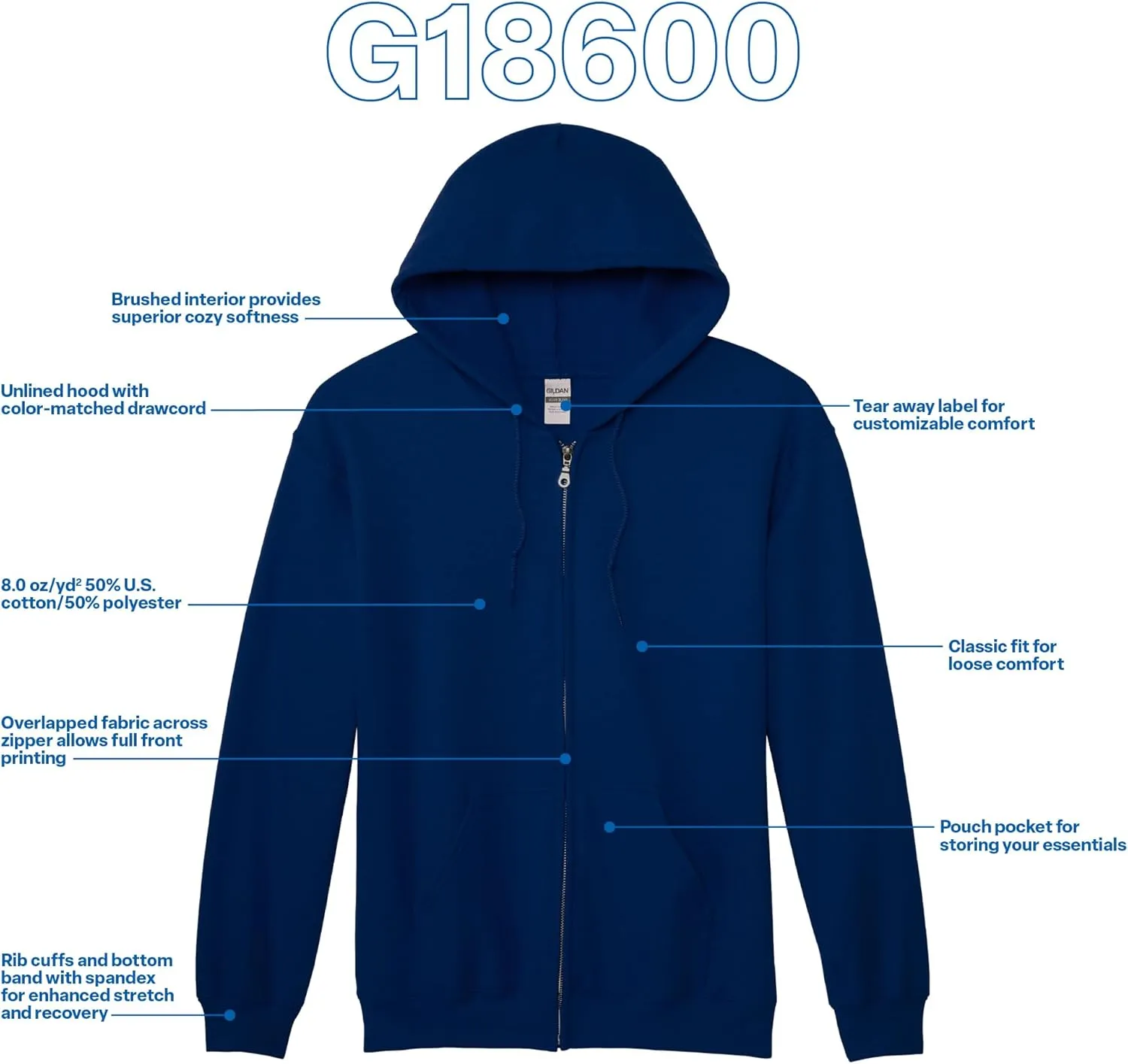 Gildan Men's Full Zip Hooded Sweatshirt