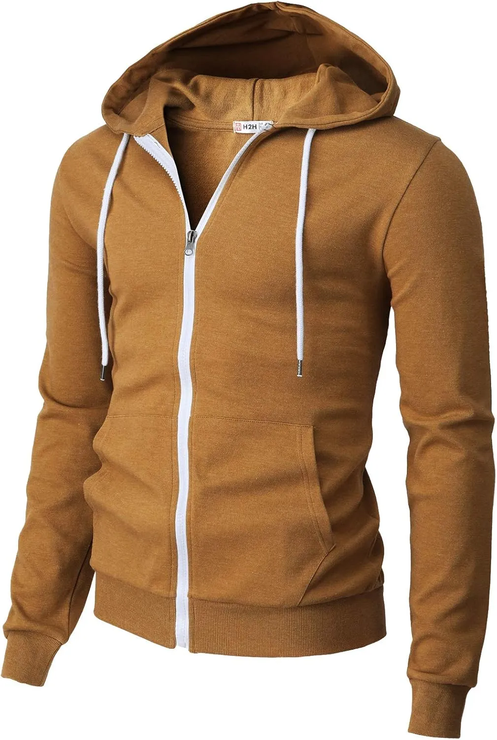 H2H Men's Zip Up Hoodie Lightweight Long Sleeve Basic Slim Fit Cotton SweatShirt with Pocket
