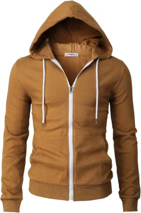 H2H Men's Zip Up Hoodie Lightweight Long Sleeve Basic Slim Fit Cotton SweatShirt with Pocket