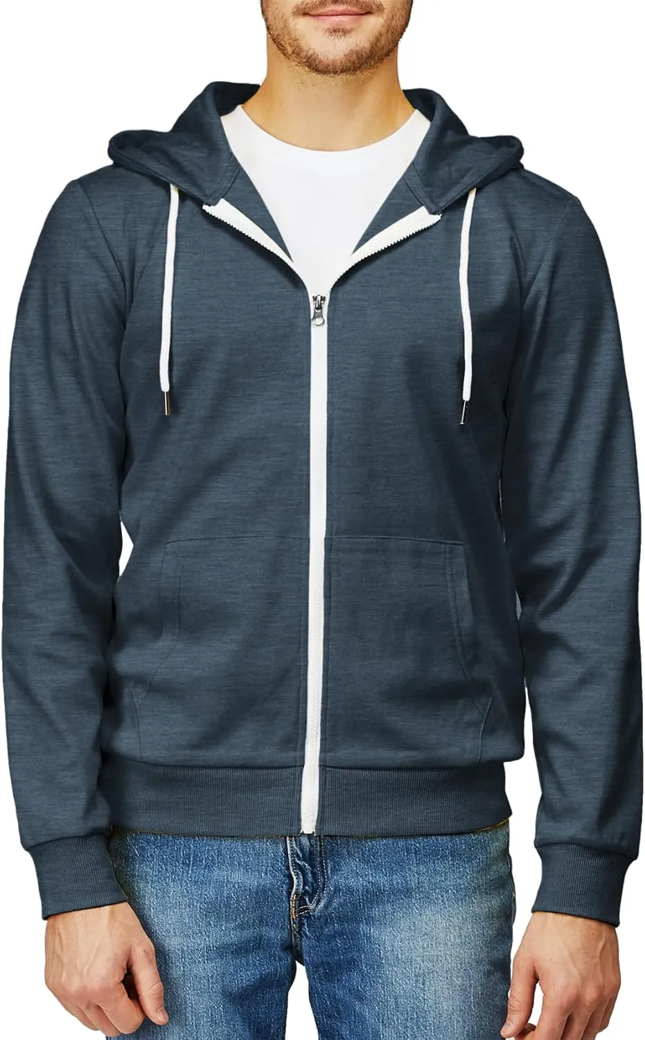H2H Men's Zip Up Hoodie Lightweight Long Sleeve Basic Slim Fit Cotton SweatShirt with Pocket