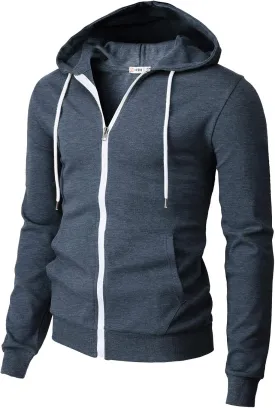 H2H Men's Zip Up Hoodie Lightweight Long Sleeve Basic Slim Fit Cotton SweatShirt with Pocket
