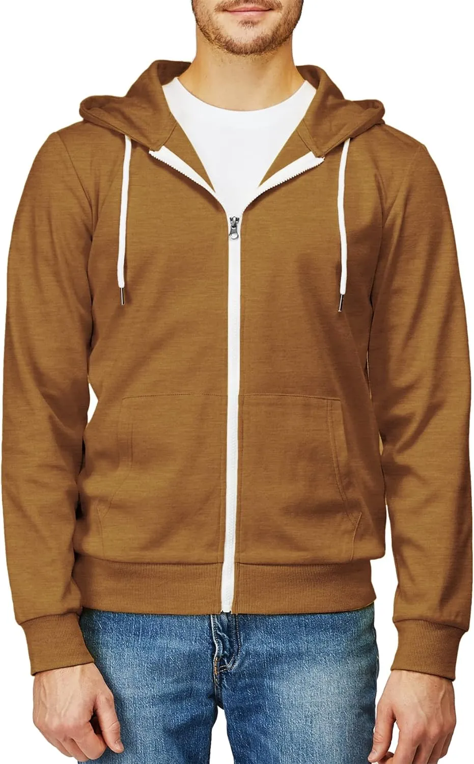 H2H Men's Zip Up Hoodie Lightweight Long Sleeve Basic Slim Fit Cotton SweatShirt with Pocket
