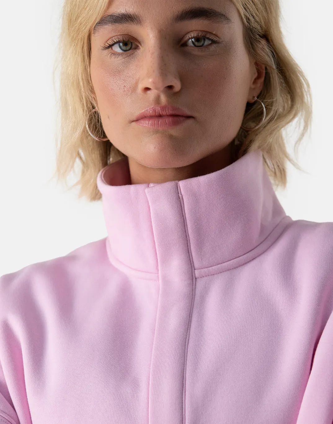 Cozy Kin Snap Collar Sweatshirt in Soft Baby Pink - Stylish and Comfortable Essentials