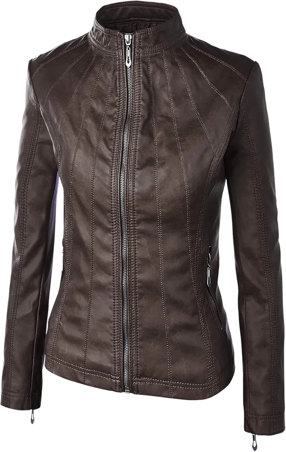 Lock and Love Slim Fit Stylish Vegan Leather Moto Jacket for Women - PU Biker Motorcycle Coat