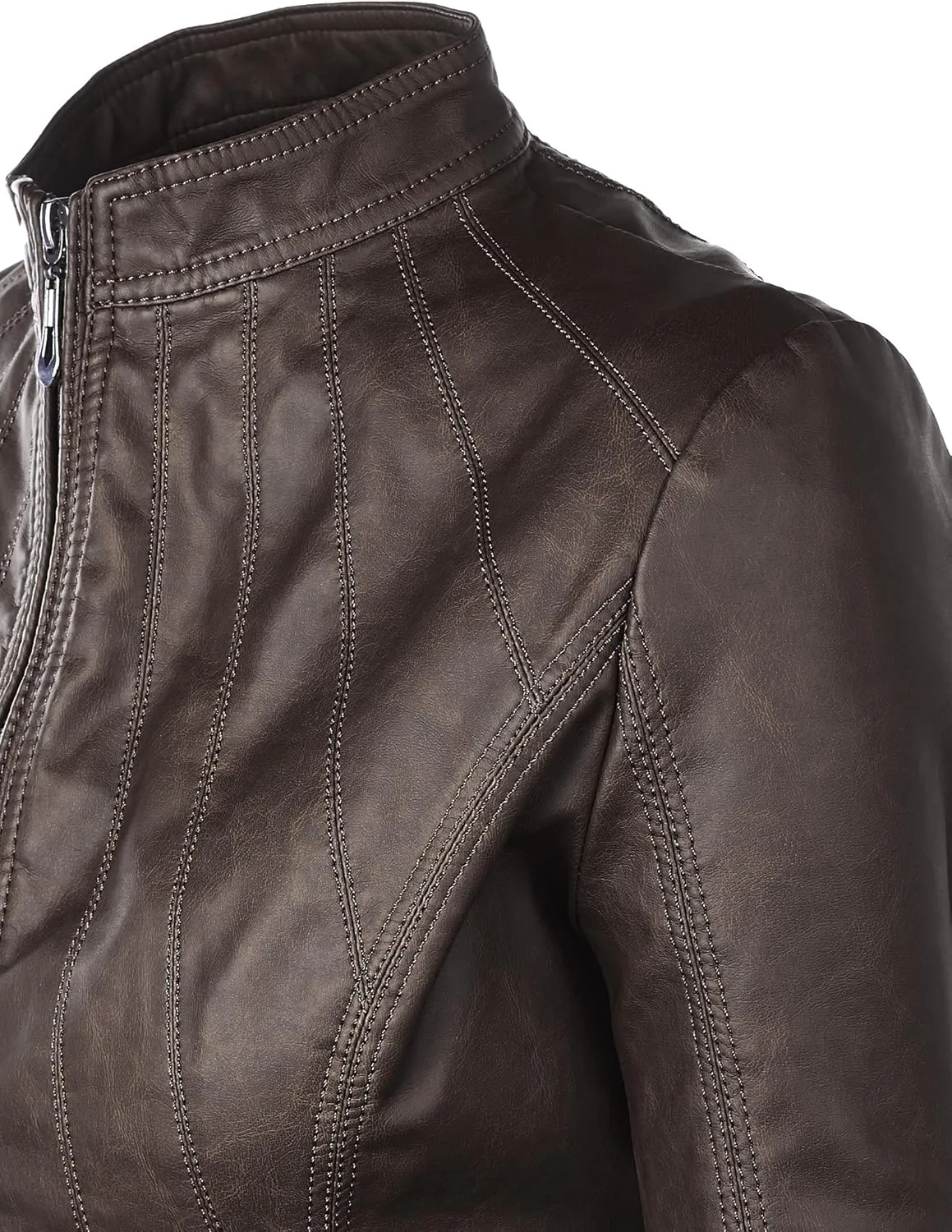 Lock and Love Slim Fit Stylish Vegan Leather Moto Jacket for Women - PU Biker Motorcycle Coat
