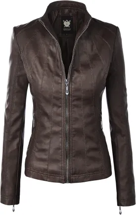 Lock and Love Slim Fit Stylish Vegan Leather Moto Jacket for Women - PU Biker Motorcycle Coat