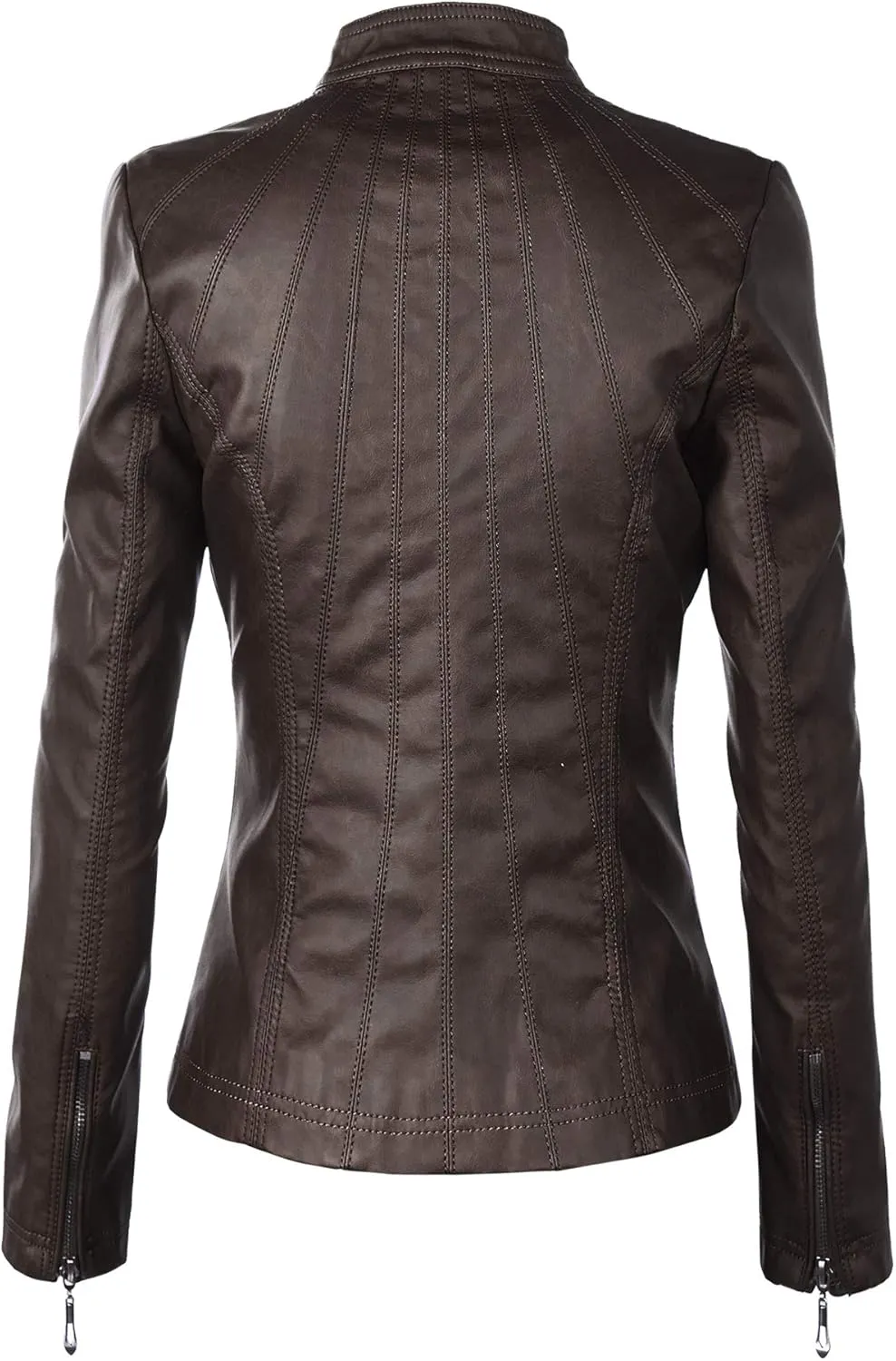 Lock and Love Slim Fit Stylish Vegan Leather Moto Jacket for Women - PU Biker Motorcycle Coat