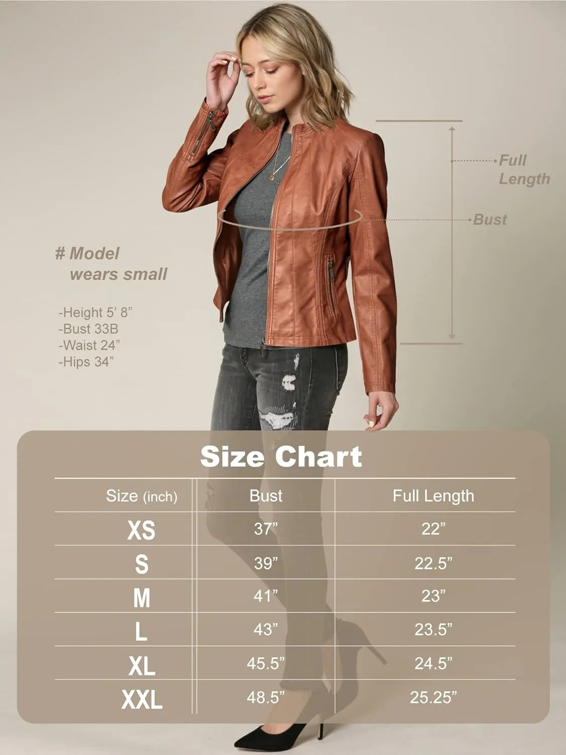 Made By Johnny MBJ Womens Faux Leather Zip Up Moto Biker Jacket with Stitching Detail