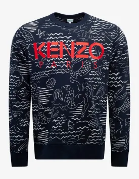 Navy Blue Mermaids Print Logo Sweatshirt -