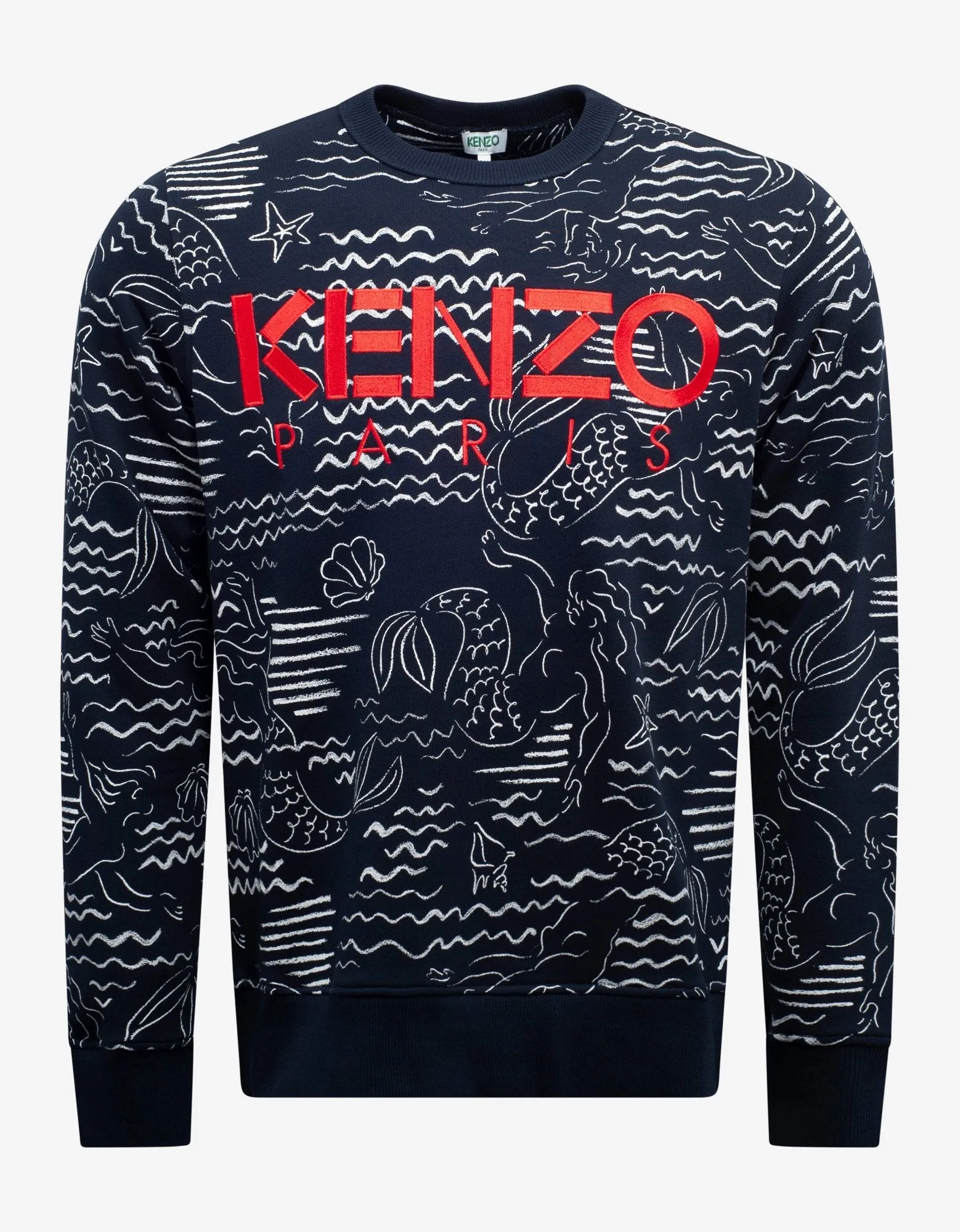 Navy Blue Mermaids Print Logo Sweatshirt -