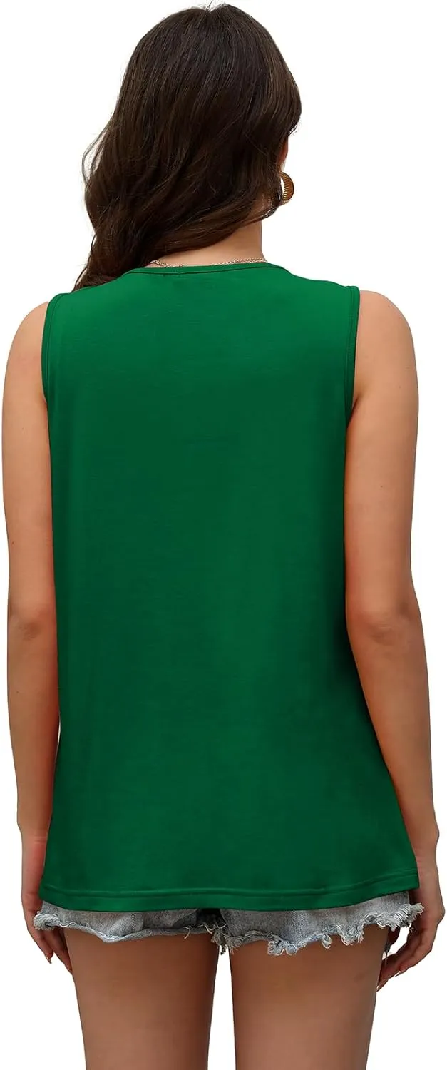 OFEEFAN Womens Tank Tops Summer Pleated Crew Neck Sleeveless Tops for Women Ruched Loose