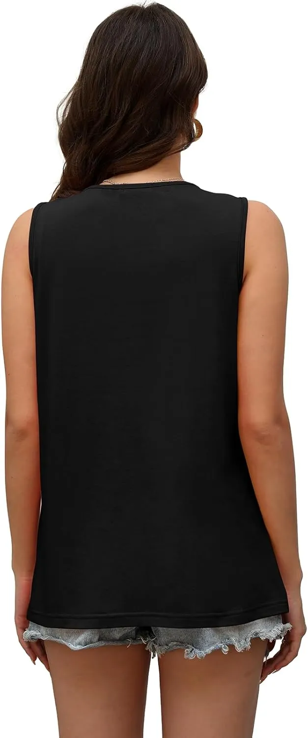 OFEEFAN Womens Tank Tops Summer Pleated Crew Neck Sleeveless Tops for Women Ruched Loose