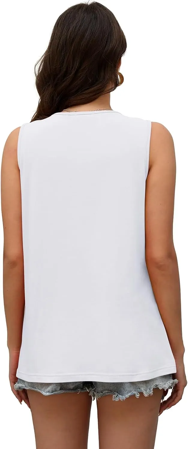 OFEEFAN Womens Tank Tops Summer Pleated Crew Neck Sleeveless Tops for Women Ruched Loose