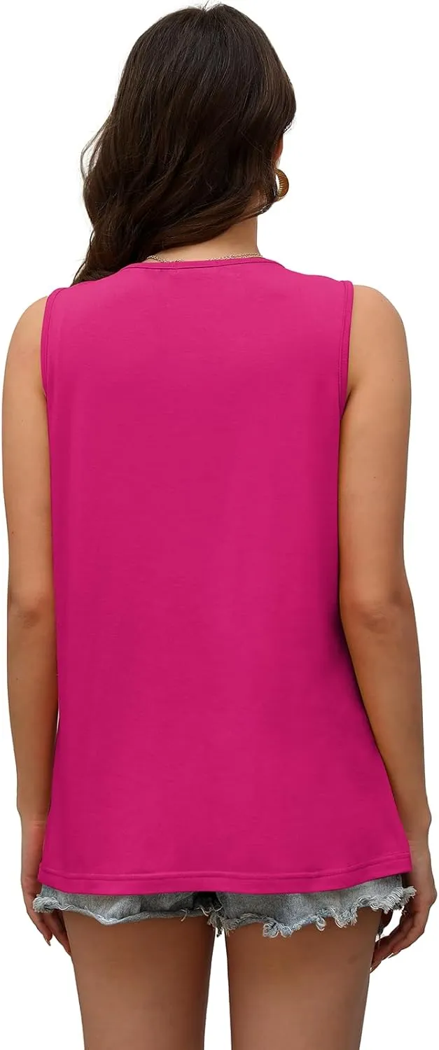 OFEEFAN Womens Tank Tops Summer Pleated Crew Neck Sleeveless Tops for Women Ruched Loose