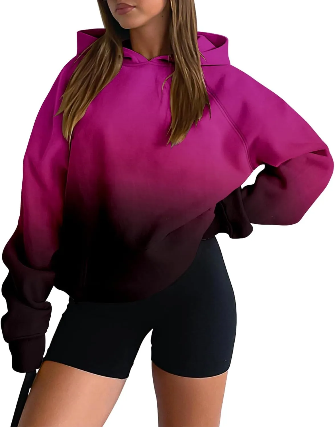 onlypuff Women Pullover Sweatshirt Long Sleeve Hoodies Kangaroo Pocket Fleece Basic Sweater