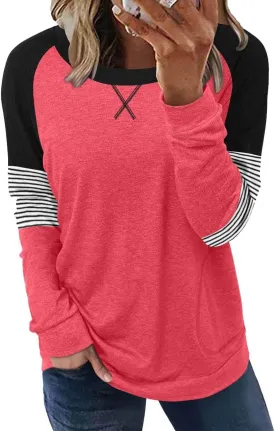 ONLYSHE Womens Crewneck Sweatshirt Casual Loose Fitting Tops Long Sleeve T Shirt