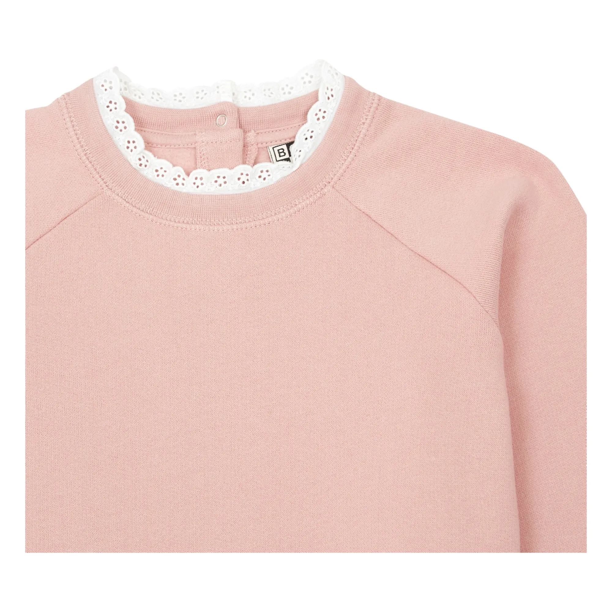 Organic Cotton Lace Collar Sweatshirt in Rose Bonton