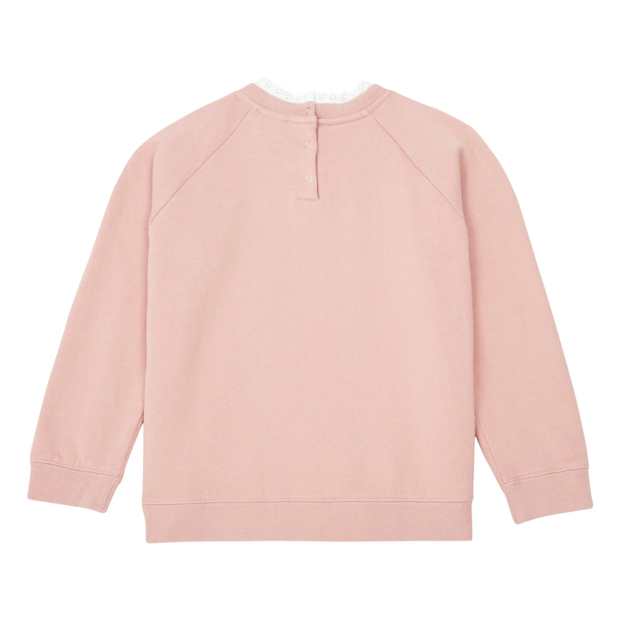 Organic Cotton Lace Collar Sweatshirt in Rose Bonton