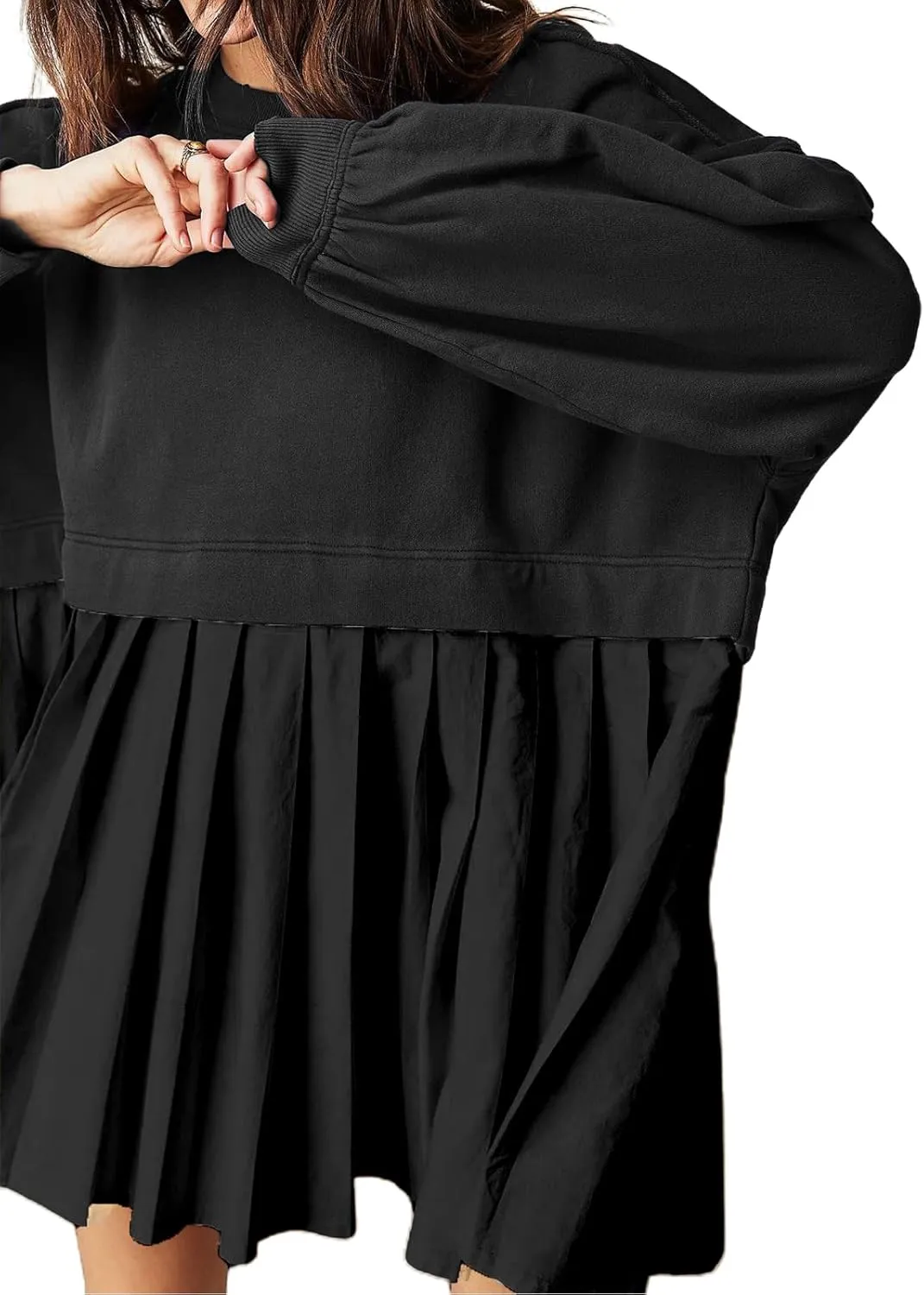 Oversized Sweatshirt Dress Women Long Sleeve Crew Neck Patchwork Pullover Tops Sweatshirt Jump Mini Dress